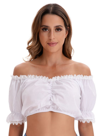 Crop Top Bianco Anni '50 Spalle Scoperte in Pizzo con Bordo 2
