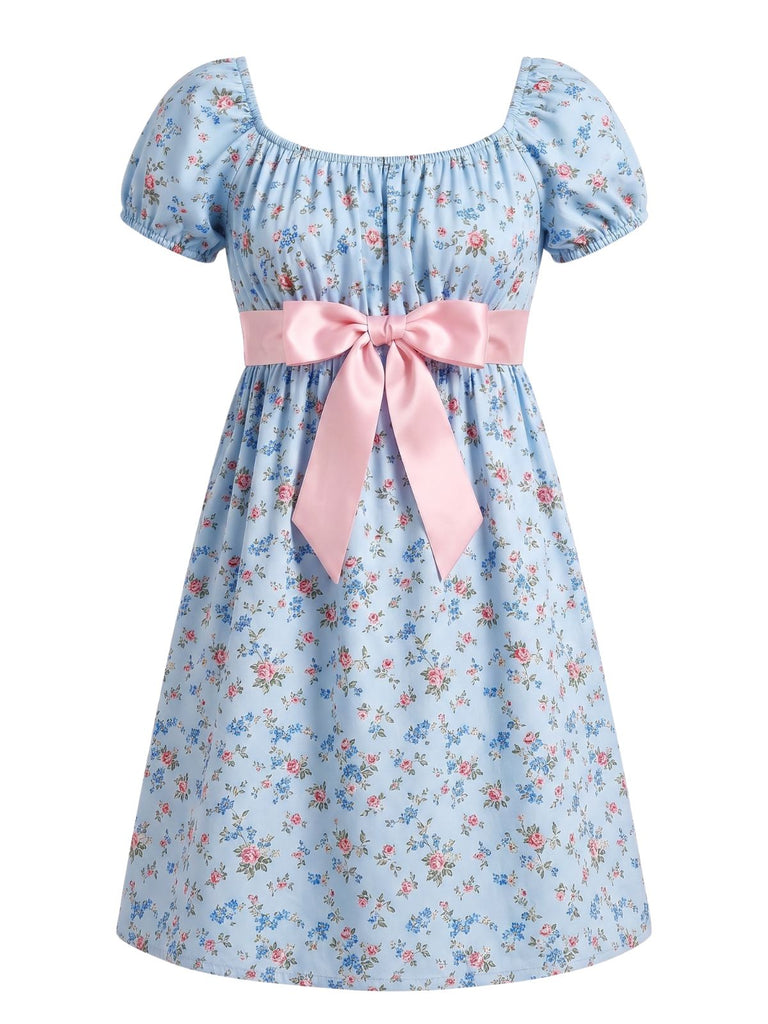 Light Blue 1960s Vintage Floral Dress