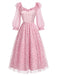 [Prevendita] Abito Rosa Anni '50 Floreale in Rete con Paillettes e Volant 2