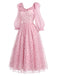 [Prevendita] Abito Rosa Anni '50 Floreale in Rete con Paillettes e Volant 3