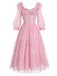 [Prevendita] Abito Rosa Anni '50 Floreale in Rete con Paillettes e Volant 4