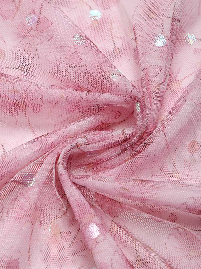 [Prevendita] Abito Rosa Anni '50 Floreale in Rete con Paillettes e Volant 5