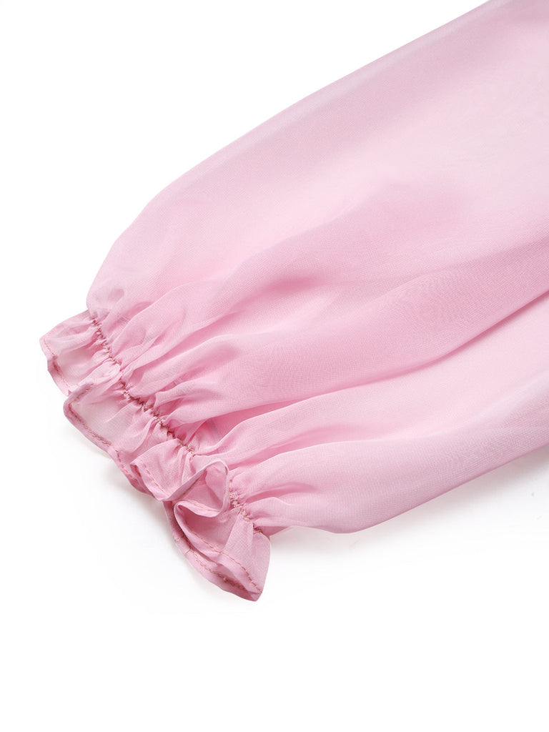 [Prevendita] Abito Rosa Anni '50 Floreale in Rete con Paillettes e Volant 6