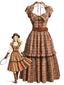 [Prevendita] Abito Anni '70 a Quadri Cowgirl con Colletto Aperto e Scollo All'americana
