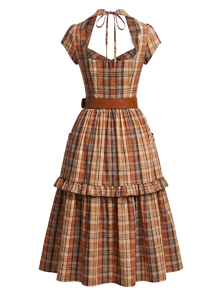 [Prevendita] Abito Halter a Quadri Cowgirl con Colletto Aperto e Cintura Anni '70 3
