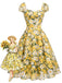 [Prevendita] Abito Svasato Scollo a Cuore Floreale con Margherite Giallo Anni '50