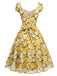 [Prevendita] Abito Svasato Scollo a Cuore Floreale con Margherite Giallo Anni '50 3