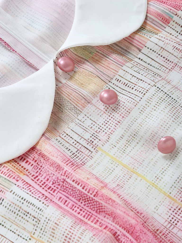 [Prevendita] Abito Rosa Anni '50 a Quadri con Colletto alla Peter Pan