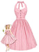 [Prevendita] Abito a Ruota Rosa Anni '50 a Righe con Scollo all'Americana con Cintura