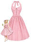 [Prevendita] Abito a Ruota Rosa Anni '50 a Righe con Scollo All'americana con Cintura