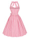 [Prevendita] Abito a Ruota Rosa Anni '50 a Righe con Scollo all'Americana con Cintura 3