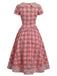 [Prevendita] Abito Rosa Antico Anni '40 a Quadri Colletto Peter Pan con Bottoni con Fiocco 3