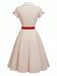 [Prevendita] Abito Bianco e Rosso Anni '50 a Pois con Colletto con Revers e Scollo a V e Fiocco 3