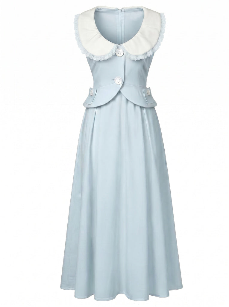 [Prevendita] Abito Midi Azzurro Chiaro Anni '40 Colletto Peter Pan Linea A 2