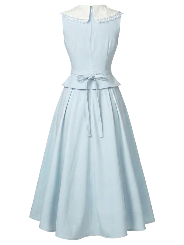 [Prevendita] Abito Midi Azzurro Chiaro Anni '40 Colletto Peter Pan Linea A 3