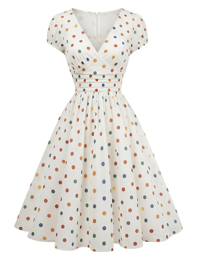 [Prevendita] Abito a Ruota Multicolore Anni '50 a Pois Scollo a V 2
