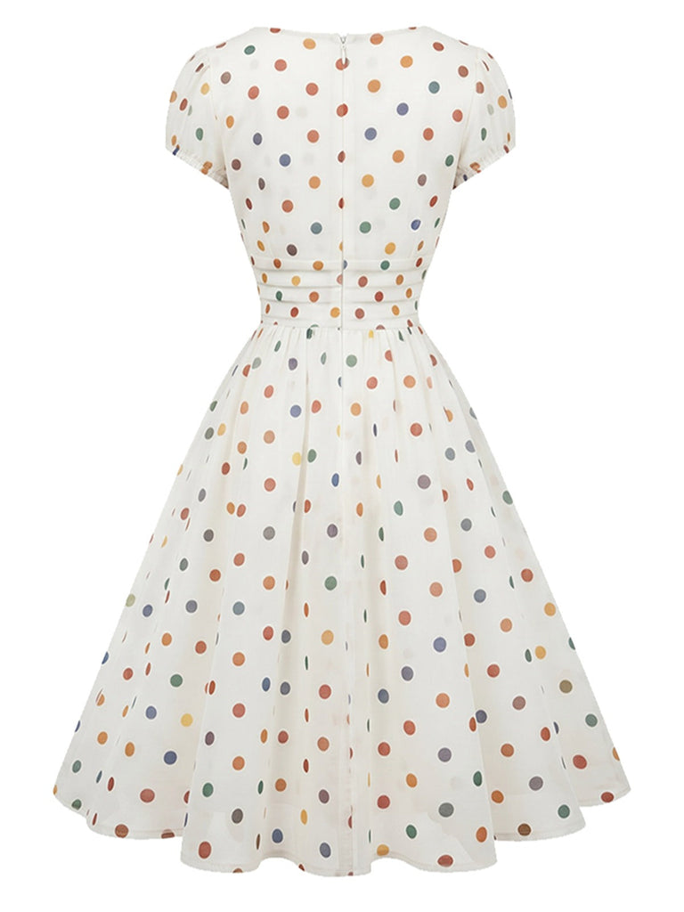 [Prevendita] Abito a Ruota Multicolore Anni '50 a Pois Scollo a V 3