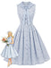 [Prevendita] Abito Azzurro Chiaro Anni '50 a Quadri con Colletto Peter Pan Senza Maniche e Fiori
