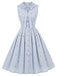 [Prevendita] Abito Azzurro Chiaro Anni '50 a Quadri con Colletto Peter Pan Senza Maniche e Fiori 2