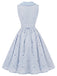 [Prevendita] Abito Azzurro Chiaro Anni '50 a Quadri con Colletto Peter Pan Senza Maniche e Fiori 3