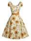 [Prevendita] Abito Arancione Anni '50 con Girasole e Scollo a Cuore