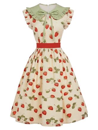 [Prevendita] Abito a Ruota Multicolore Anni '50 Strawberry con Volant Colletto Peter Pan 2
