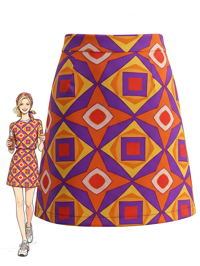 [Prevendita] Gonna Linea ad A Stampa Pop Art Multicolore Anni '60