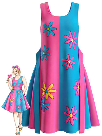 [Prevendita] [Taglia Forti] Abito Bicolore Anni '60 Floreale con Margherite e Reversibile