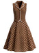 [Prevendita] Abito Marrone Anni '50 a Pois Scollo a V Fake Two Piece 3