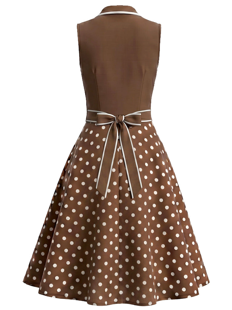 [Prevendita] Abito Marrone Anni '50 a Pois Scollo a V Fake Two Piece 2