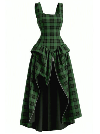 [Prevendita] Abito Midi Verde Anni '60 a Quadri Layered con Spacco Gotico 2