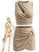 [Prevendita] 2 Pezzi Top con Cut-Out e Gonna Mini a Portafoglio Tinta Unita Beige Anni '80
