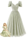[Prevendita] Abito in Chiffon Verde Salvia con Scollo a Cuore e Maniche a Fiocco Anni '50