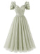 [Prevendita] Abito in Chiffon Verde Salvia con Scollo a Cuore e Maniche a Fiocco Anni '50 2