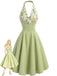 [Prevendita] Abito Svasato Verde Floreale Patchwork Scollo a V Allacciatura al Collo Anni '50