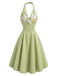 [Prevendita] Abito Svasato Verde Floreale Patchwork Scollo a V Allacciatura al Collo Anni '50 2