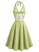 [Prevendita] Abito Svasato Verde Floreale Patchwork Scollo a V Allacciatura al Collo Anni '50 3