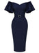 [Prevendita] Abito a tubino anni '60 blu navy tinta unita con volant e spalle scoperte 2