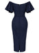 [Prevendita] Abito a tubino anni '60 blu navy tinta unita con volant e spalle scoperte 3