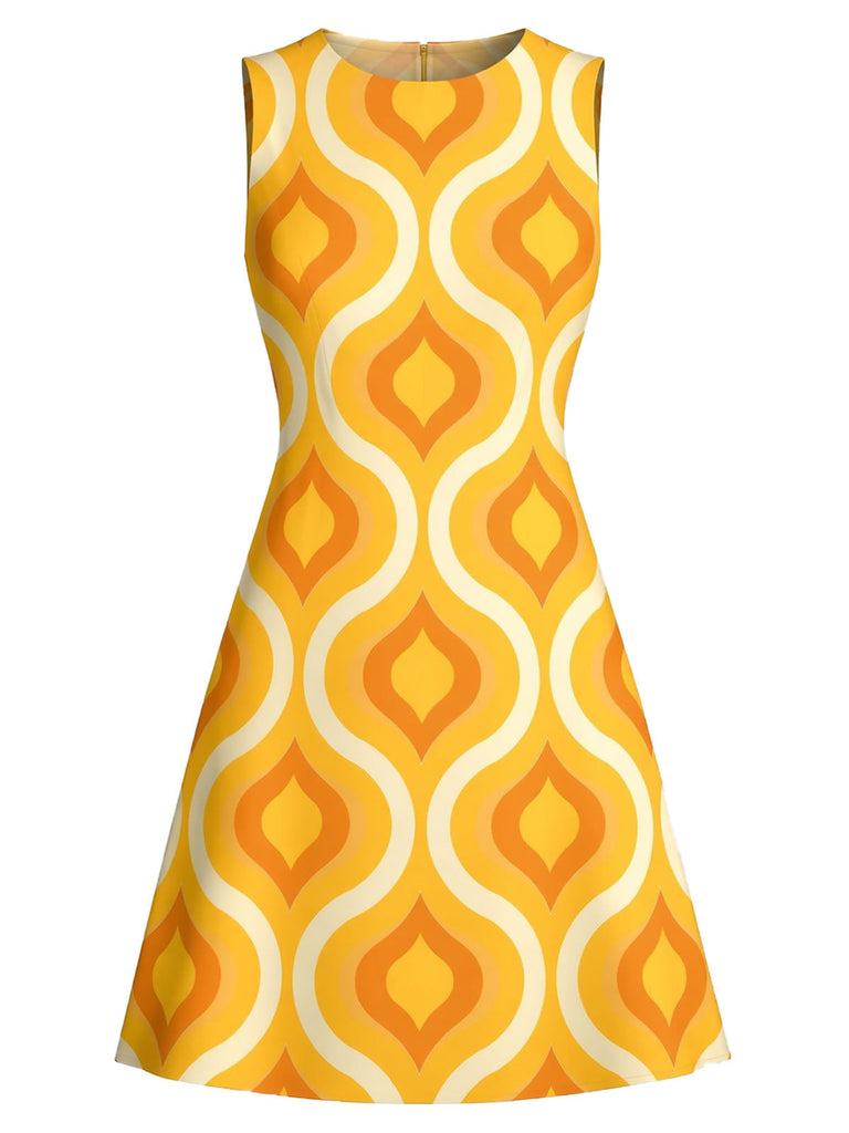 Elegant Orange 1960s Vintage Floral Dress