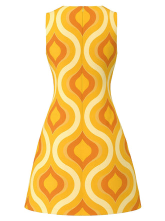 Elegant Orange 1960s Vintage Floral Dress