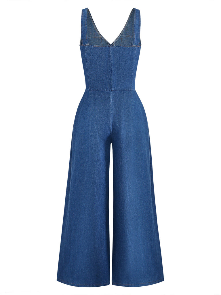 Tuta Lunga Scollo a V in Denim Gamba Dritta Anni '60 5