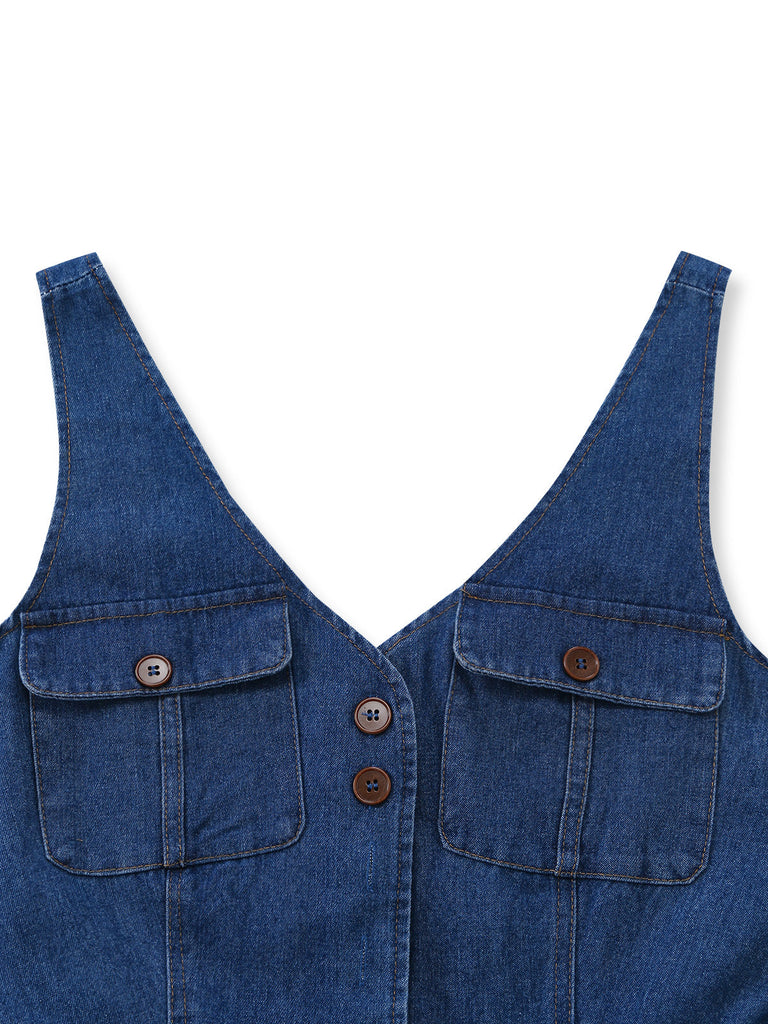 Tuta Lunga Scollo a V in Denim Gamba Dritta Anni '60 6