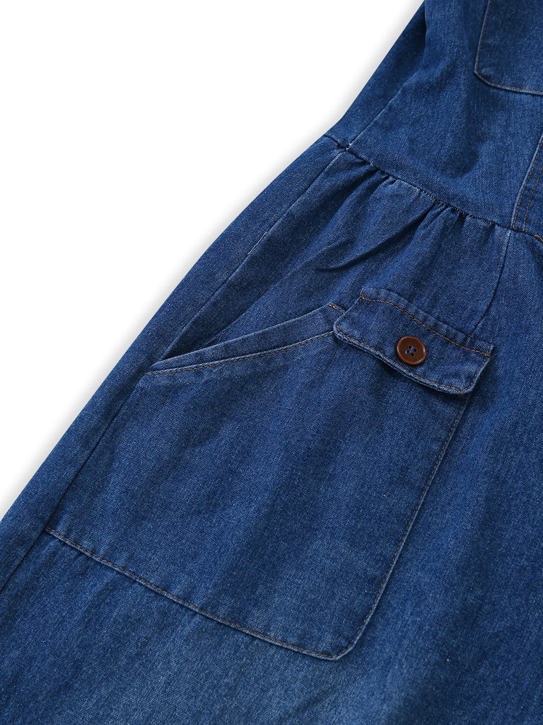 Tuta Lunga Scollo a V in Denim Gamba Dritta Anni '60 7