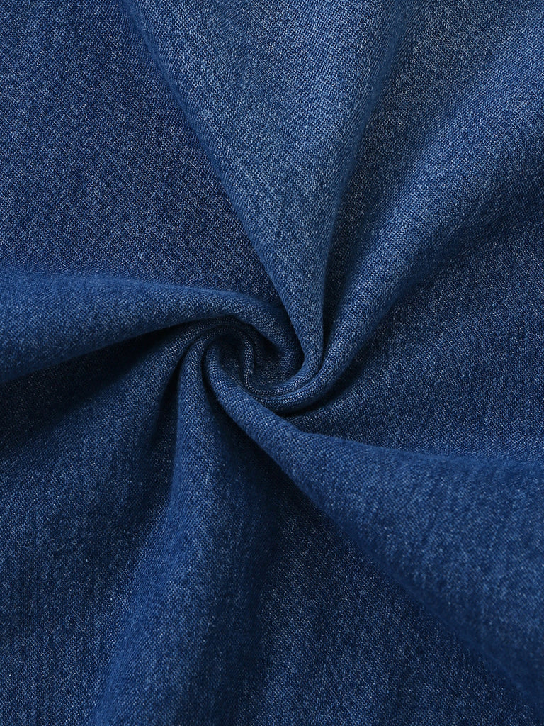 Tuta Lunga Scollo a V in Denim Gamba Dritta Anni '60 9