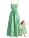 Abito Longuette Spalline Sottili a Righe con Cut-Out Verde Anni '50