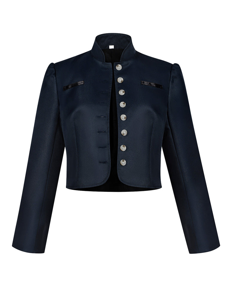 Giacca Blu Navy Anni '50 Colletto Alto con Bottoni Frontali Jacket