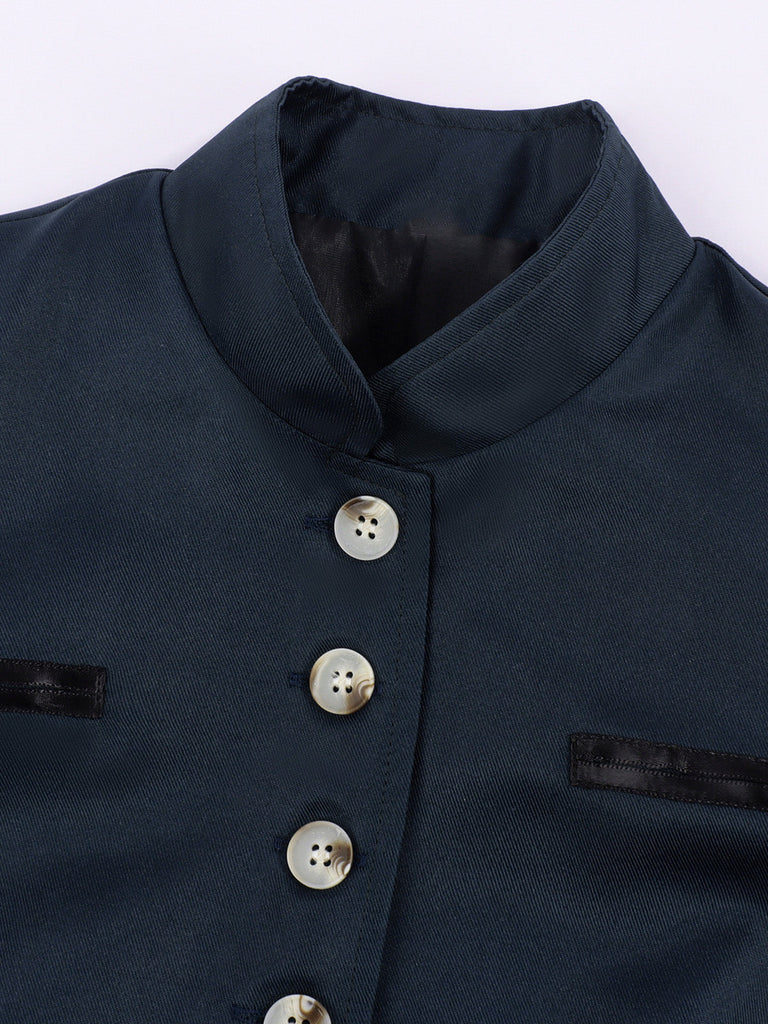 Giacca Blu Navy Anni '50 Colletto Alto con Bottoni Frontali Jacket 4