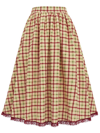 [Prevendita] Gonna Linea A a Quadri Vita Alta con Pizzo e Tasche Anni '40 2