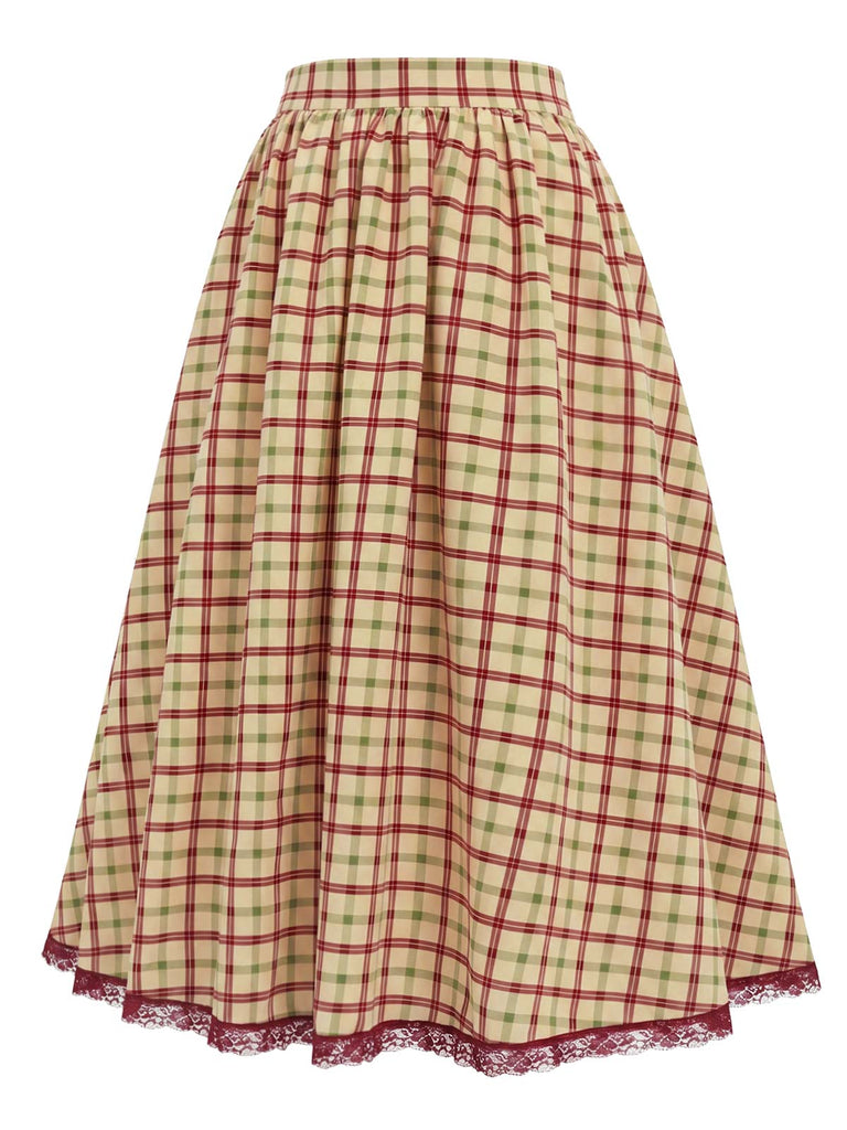 [Prevendita] Gonna Linea A a Quadri Vita Alta con Pizzo e Tasche Anni '40 3